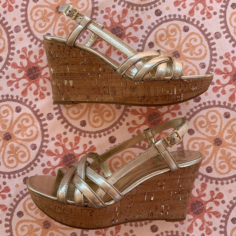 Lauren Ralph Lauren Gold Wedge Sandals Size 9